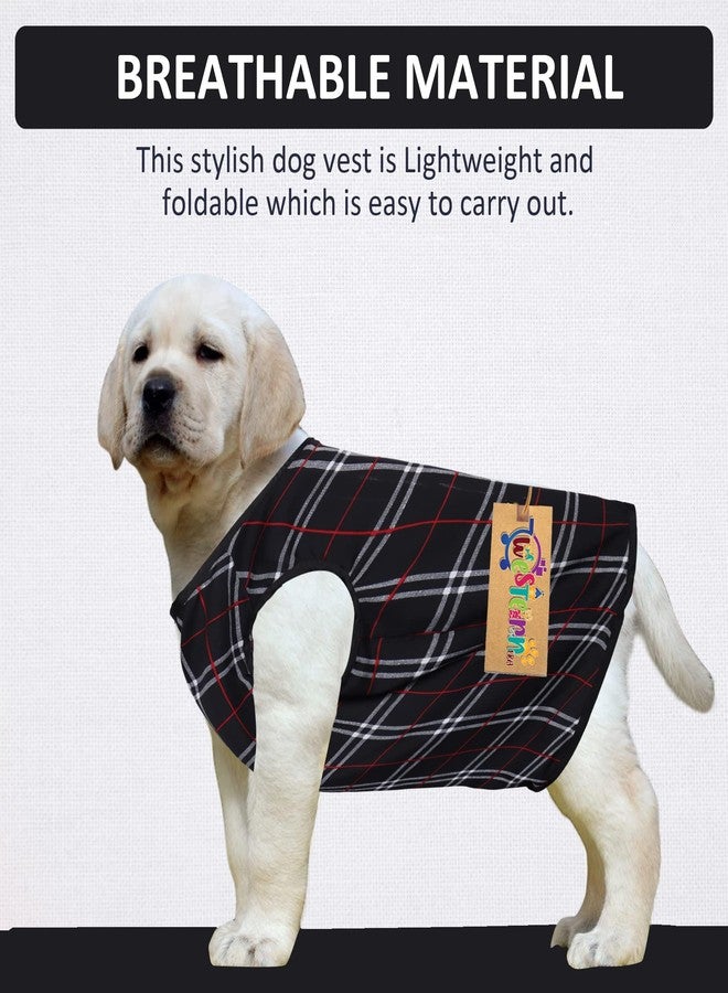 ويستيرن إرا تيشيرت قطني ناعم للكلاب بتصميم مستوحى من العصر الغربي | ملابس مريحة وجيدة التهوية للكلاب | طقم أنيق بدون أكمام للحيوانات الأليفة (مقاس متوسط - 18 بوصة، بنقشة مربعات) - Image 2